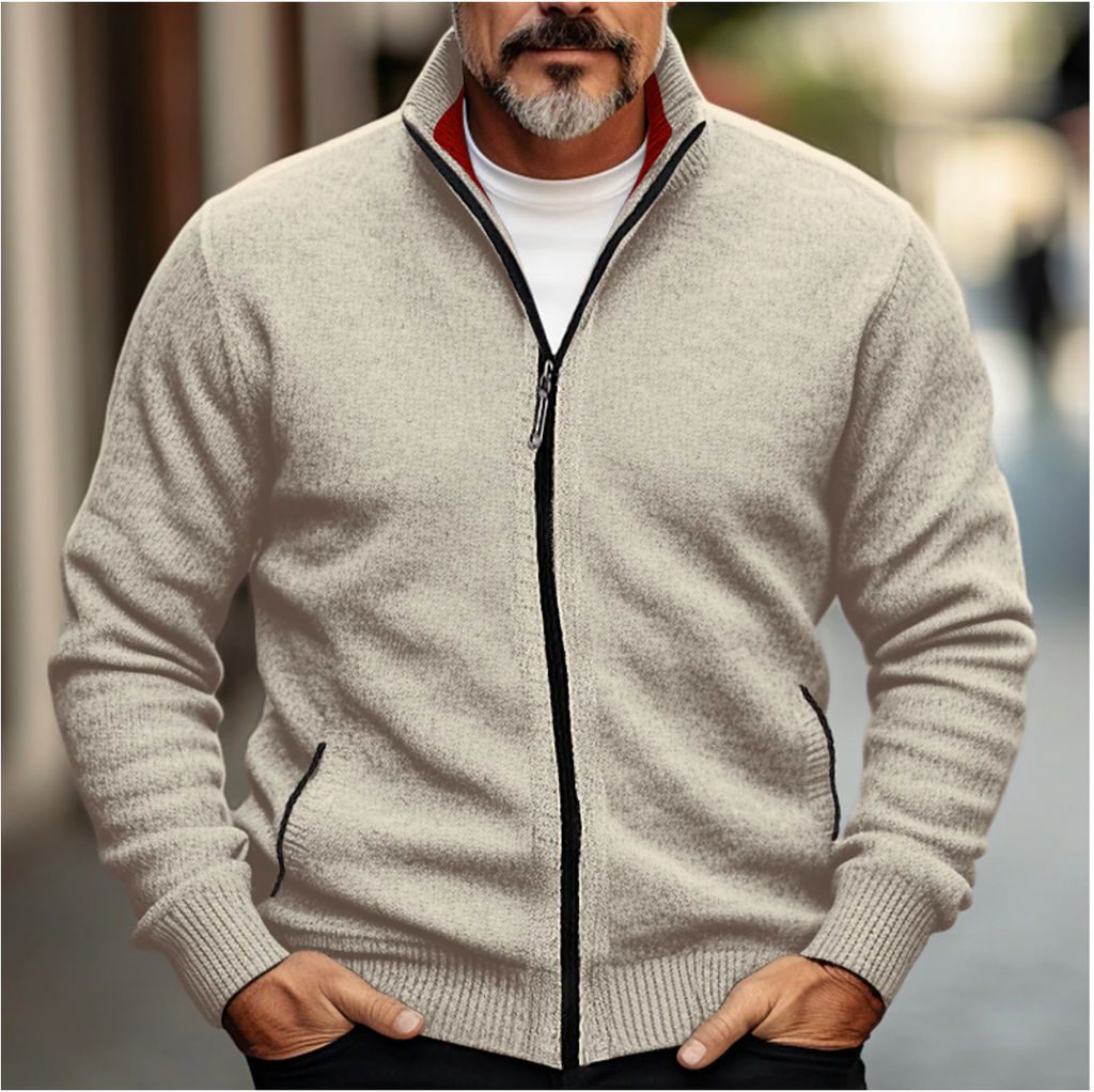 Men's High Collar Zip-Up Cardigan - Soft Knit Sweater for Ultimate Comfort