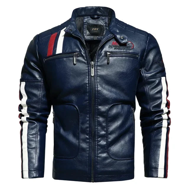 Jackets Patchwork Vintage Overcoat Biker PU Embroidery Bomber Zipper Fleece Jackets Male Autumn Men's Motorcycle Leather Jacket