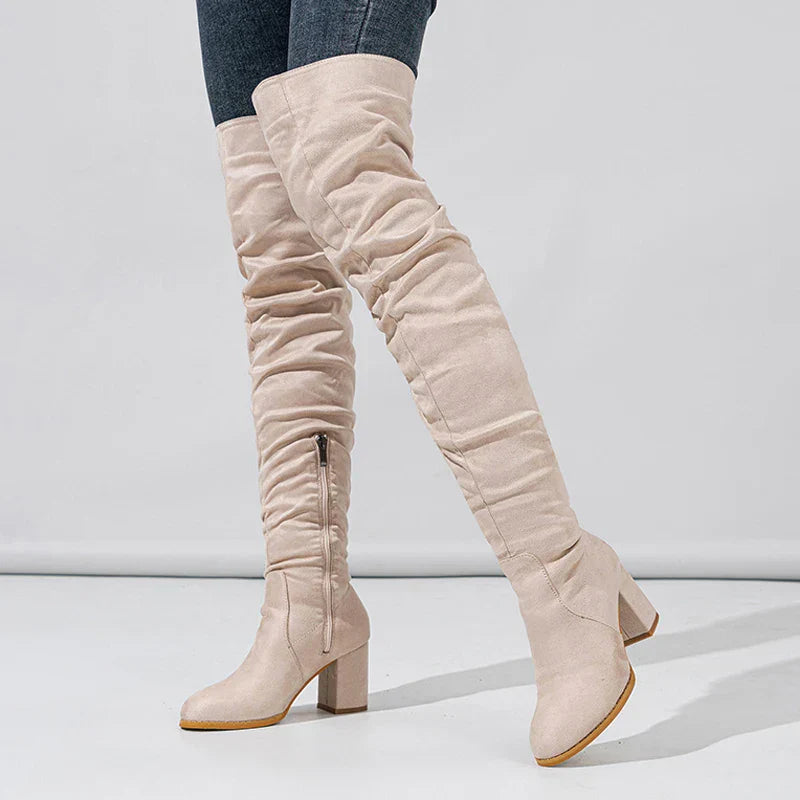 Stylish Women's Knee High Boots - Pointed Toe, Slouch Design, Block Heel - Perfect for Any Occasion