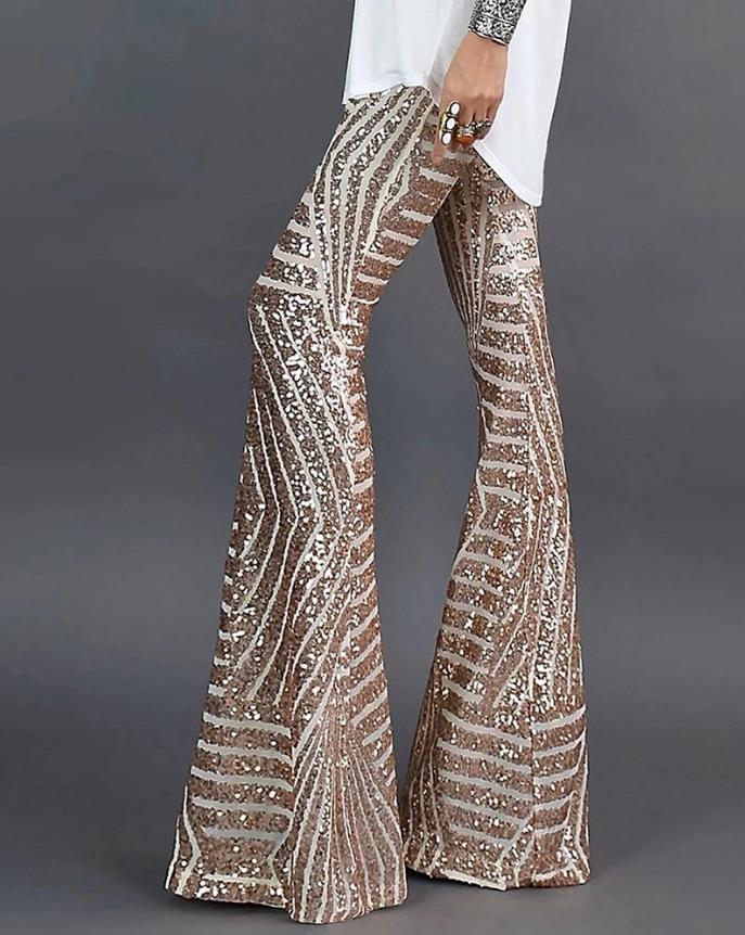 High Waist Sequin Flare Pants