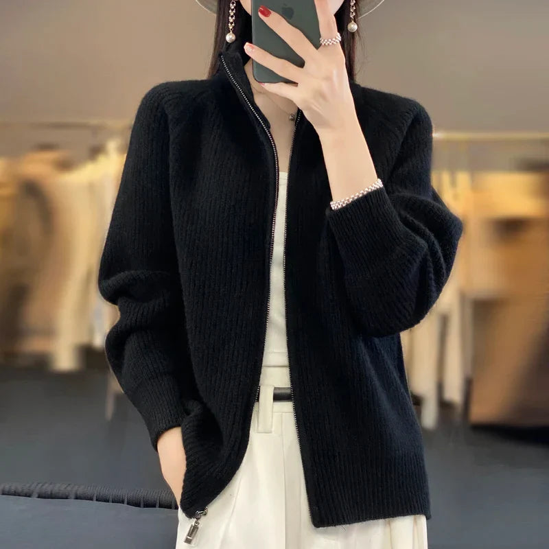 Wool Blend Zip Cardigan Jacket