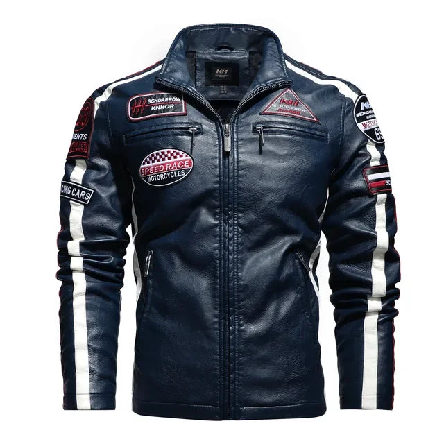 Jackets Patchwork Vintage Overcoat Biker PU Embroidery Bomber Zipper Fleece Jackets Male Autumn Men's Motorcycle Leather Jacket