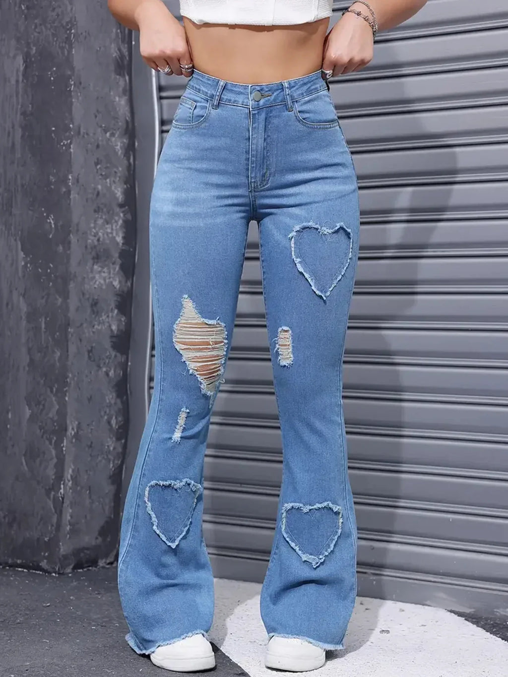 2025 Women's Distressed Jeans with Embroidered Patches - High Elasticity, Fashionable & Versatile Comfortable Denim