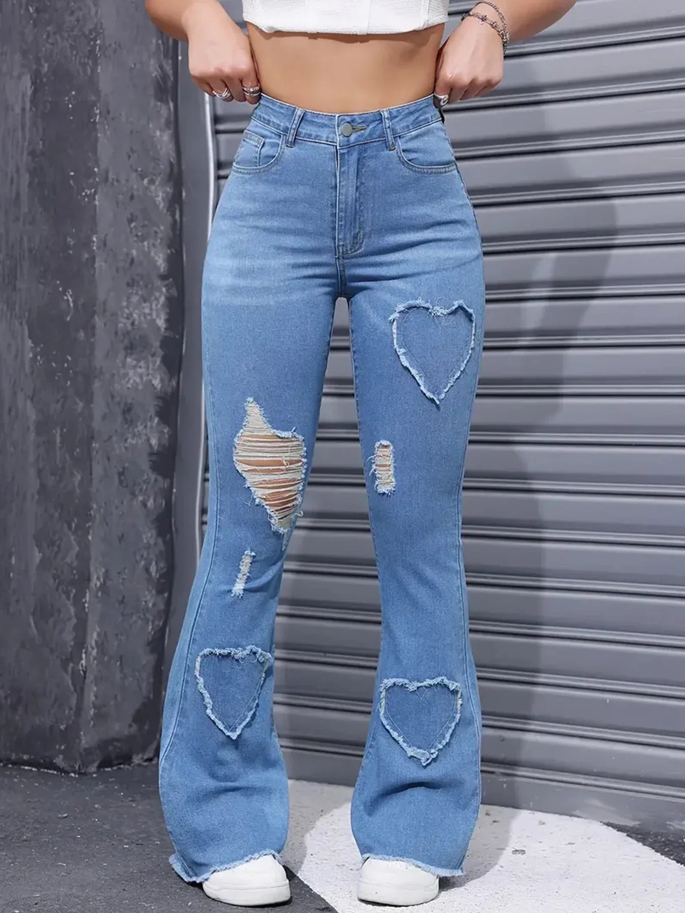 2025 Women's Distressed Jeans with Embroidered Patches - High Elasticity, Fashionable & Versatile Comfortable Denim