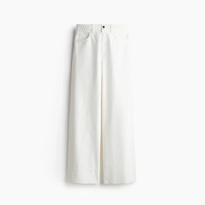 2025 Summer Women's Braided Twist Denim Wide Leg Trousers - High Street Low Waist Loose Jeans - Trendy Mopping Pants
