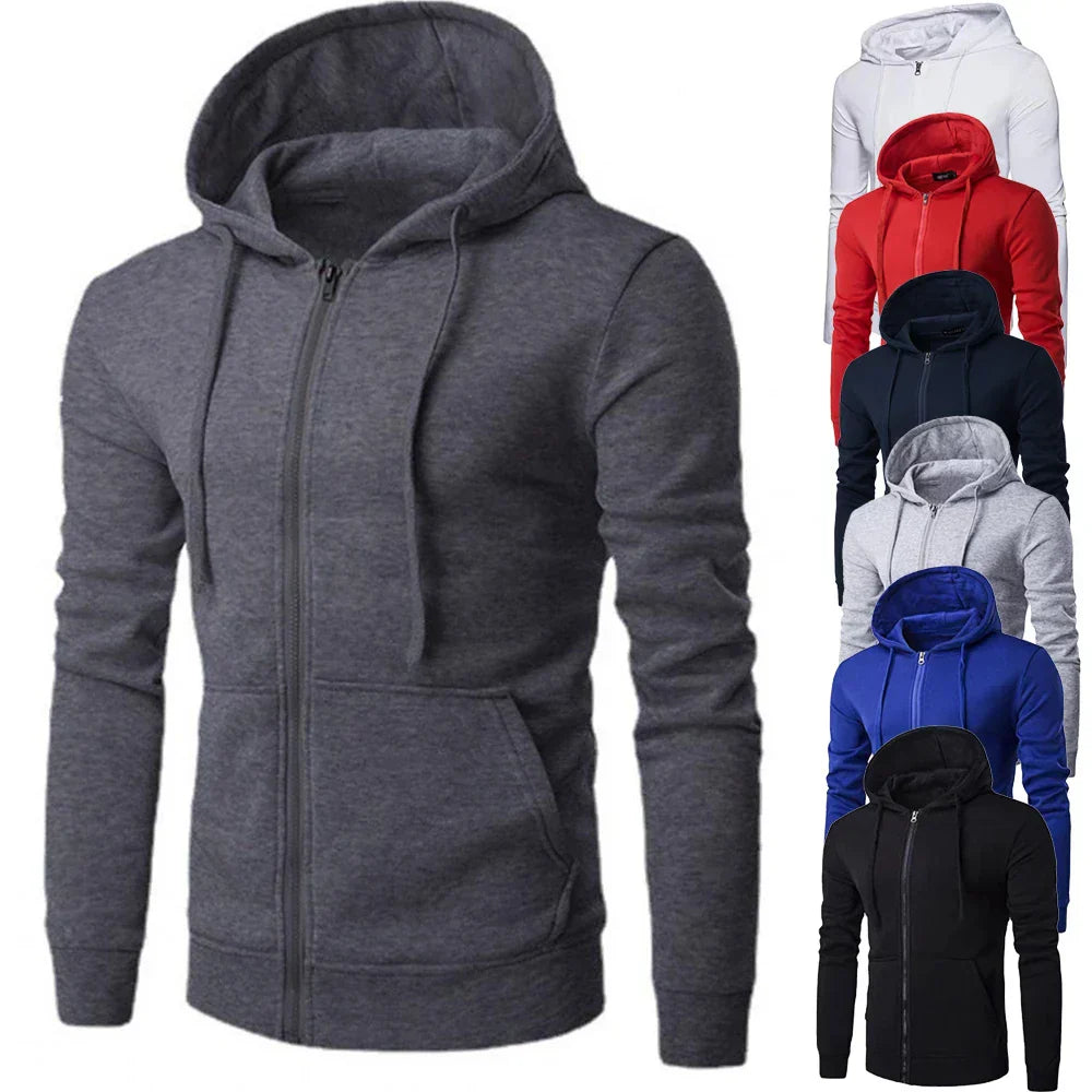Men's Slim Fit Zip-Up Sport Hoodie with Adjustable Drawstring Hood - Perfect for Active Lifestyle