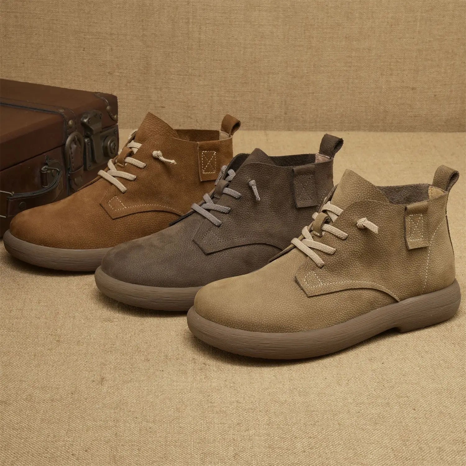 Men's Vintage Lace-Up Ankle Boots - Soft Sole Short Workwear Footwear for Comfort and Durability