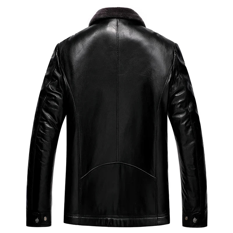 Leather Jacket Men Winter Fleece Warm Motorcycle Coats