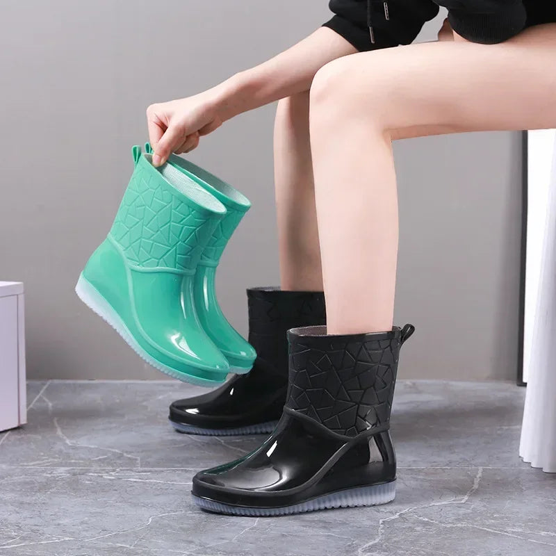 Women's Mid-Calf Waterproof Rain Boots - Lightweight, Non-Slip Sole for Ultimate Comfort & Style