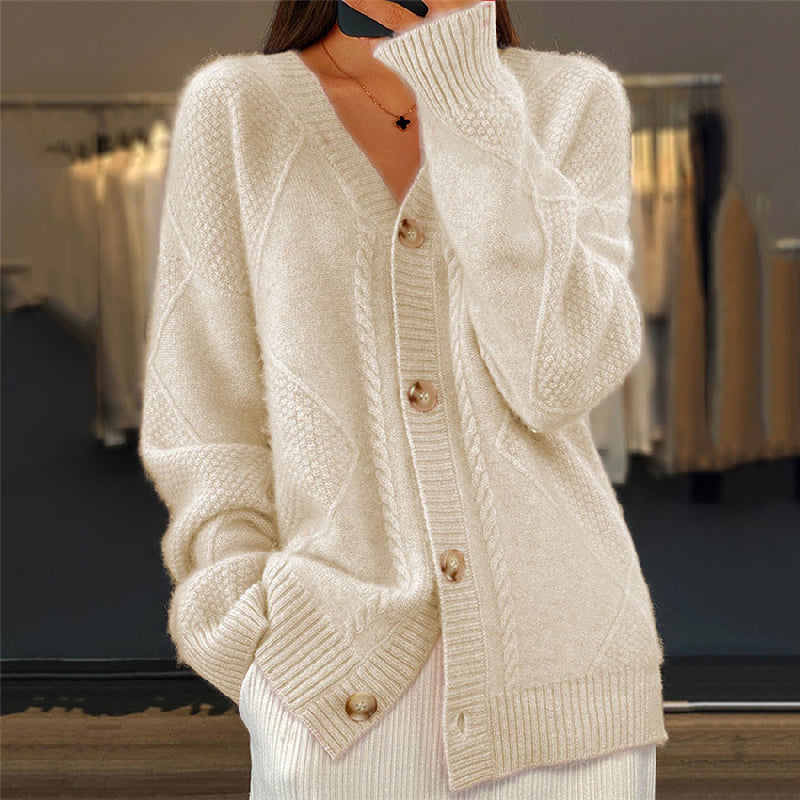 Chic Joselyn Knitted Cardigan: Soft Wool Blend, V-Neck, Button-Up, Relaxed Fit