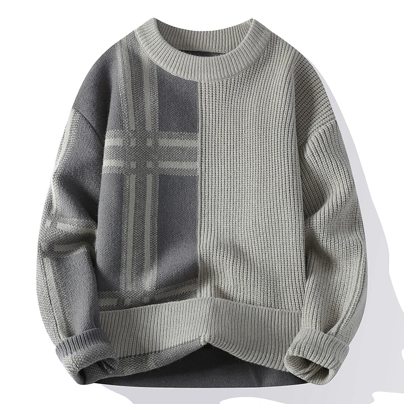Men's Modern Minimalist Patchwork Crew Neck Jumper - Stylish & Versatile Knitwear