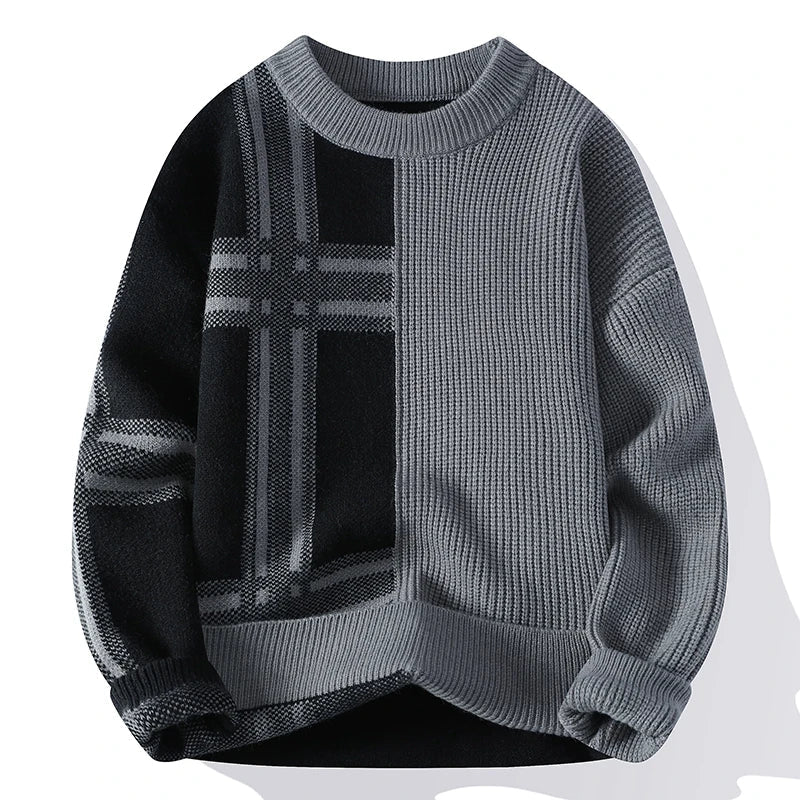 Men's Modern Minimalist Patchwork Crew Neck Jumper - Stylish & Versatile Knitwear