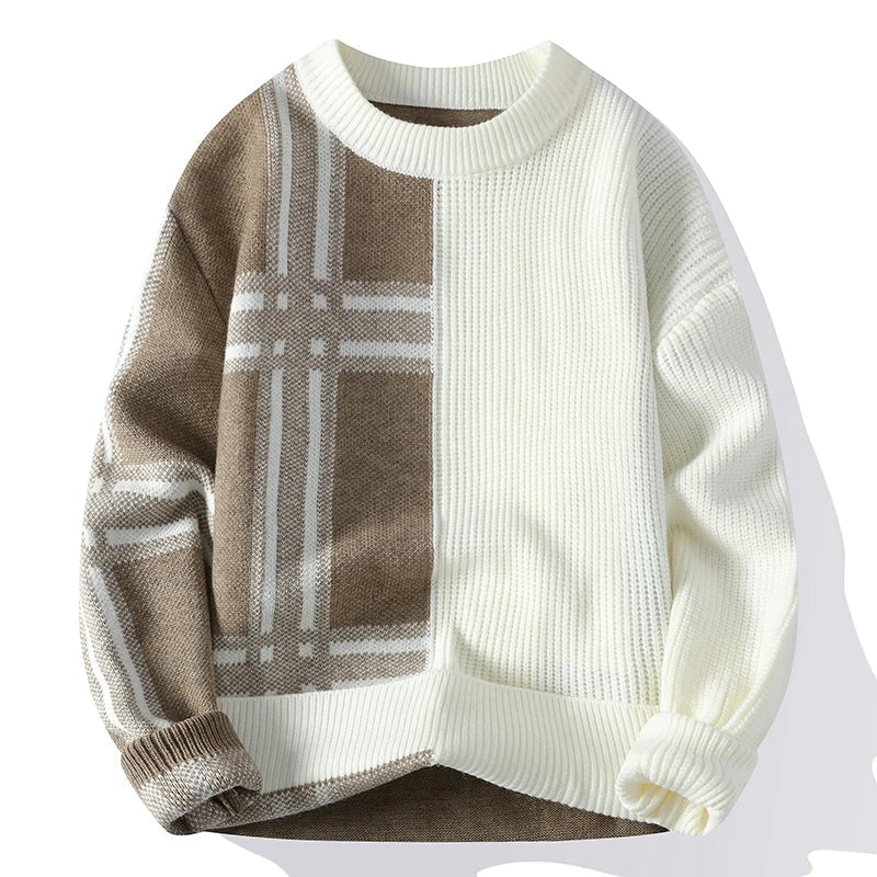 Men's Modern Minimalist Patchwork Crew Neck Jumper - Stylish & Versatile Knitwear