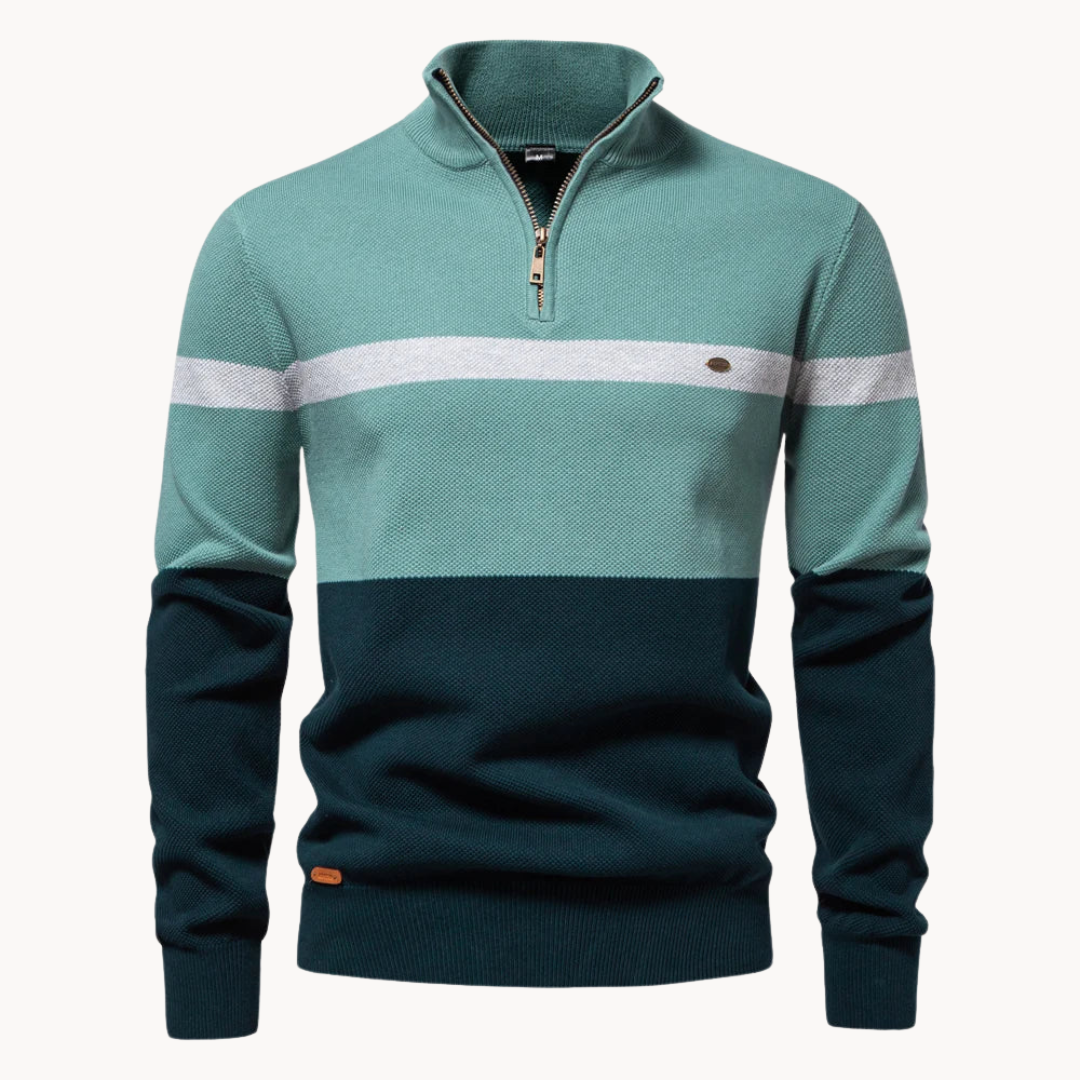 Men's Modern Color Block Quarter-Zip Jumper - Stylish & Comfortable Sweater for Casual Wear