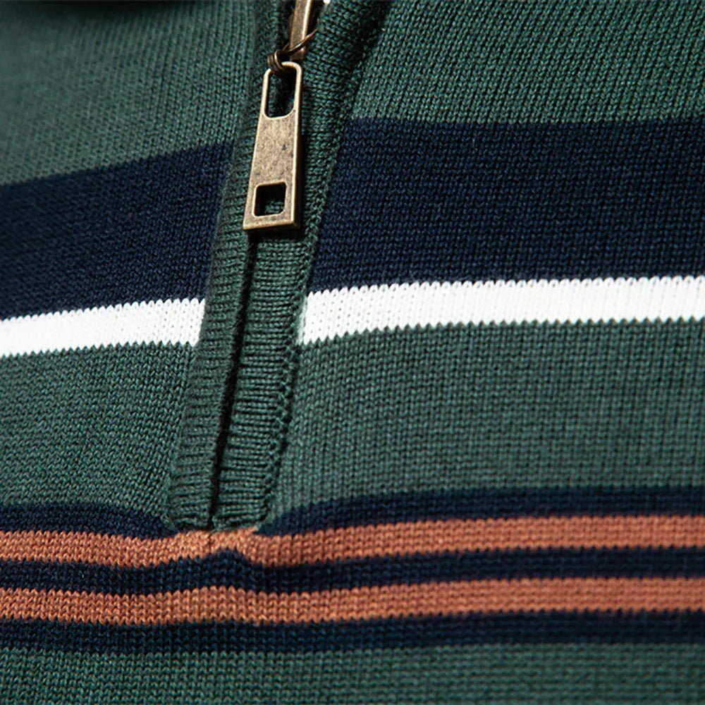 Men's Modern Contrast Chest Striped Half-Zip Jumper - Stylish & Comfortable Knitwear for Casual Wear