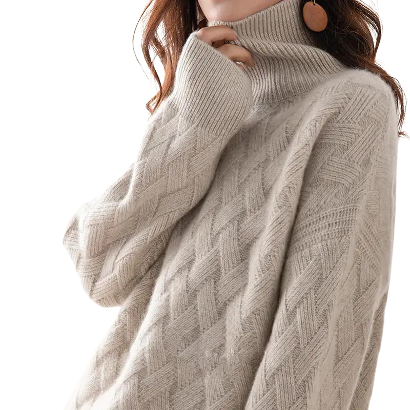 Cashmere Blend Turtleneck Knit Sweater