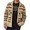 Men's Tribal Knit Shawl Collar Zip-Up Cardigan - Stylish Patterned Design for Comfort and Warmth