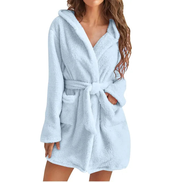 Cozy Women's Fluffy Hooded Bathrobe - Soft, Warm & Stylish Loungewear