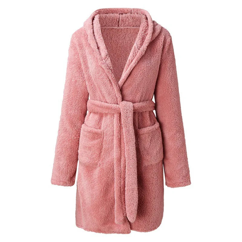 Cozy Women's Fluffy Hooded Bathrobe - Soft, Warm & Stylish Loungewear