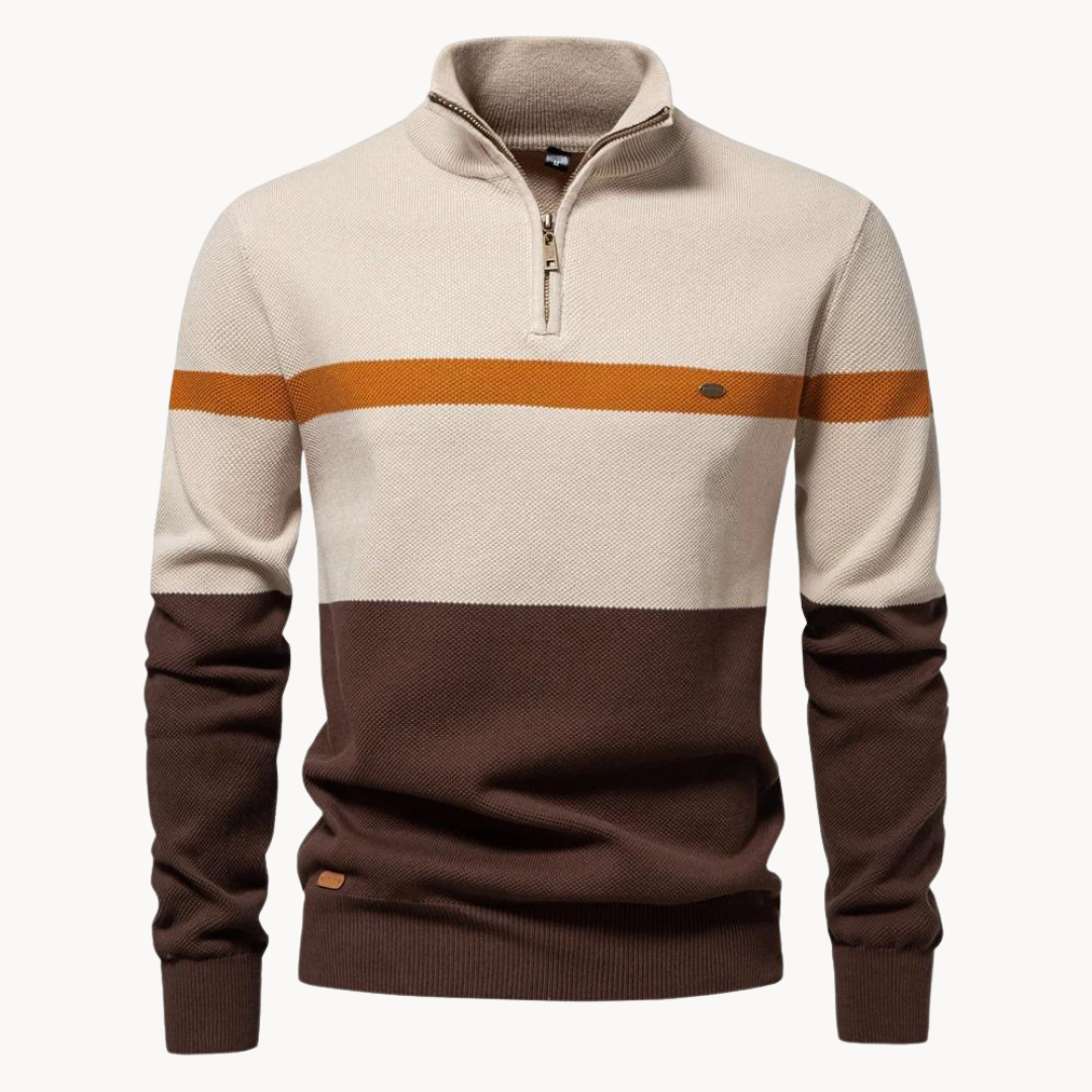 Men's Modern Color Block Quarter-Zip Jumper - Stylish & Comfortable Sweater for Casual Wear