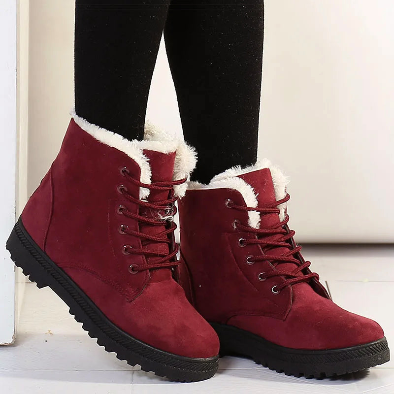 Cozy Faux Fur Lined Lace-Up Winter Ankle Boots for Women