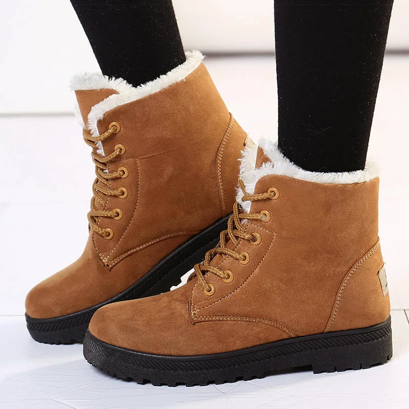 Cozy Faux Fur Lined Lace-Up Winter Ankle Boots for Women