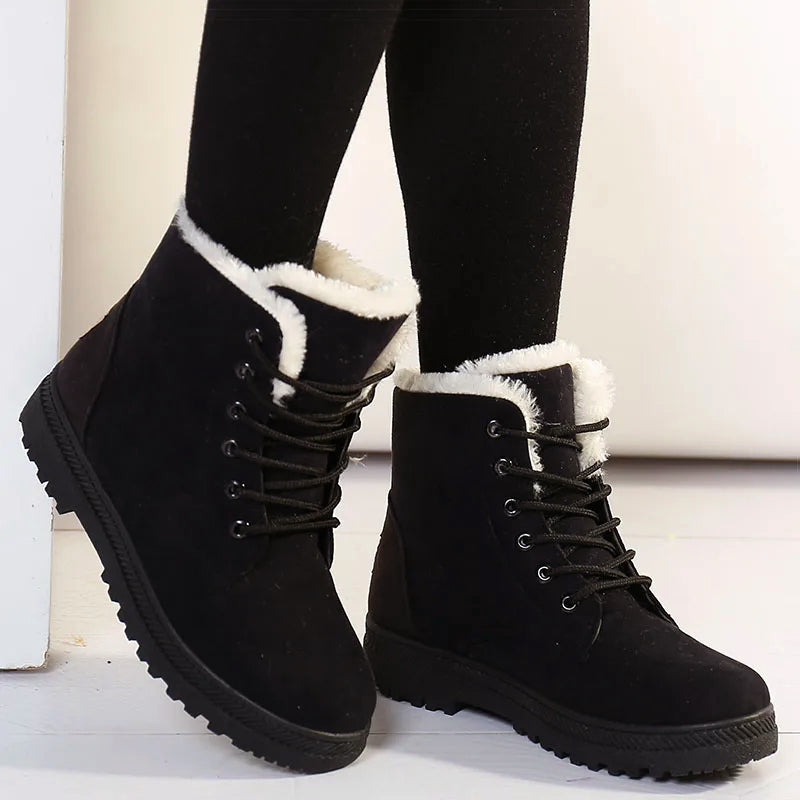 Cozy Faux Fur Lined Lace-Up Winter Ankle Boots for Women