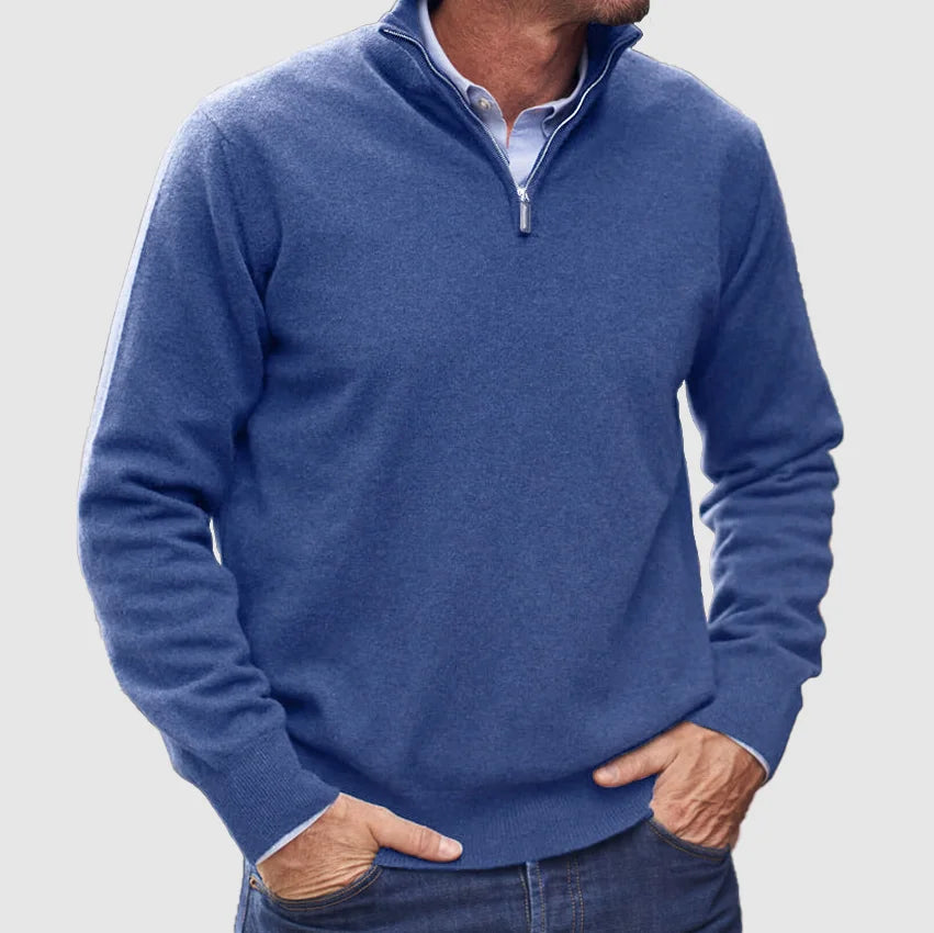 Men's Half-Zip Knit Jumper with Stand Collar & Ribbed Cuffs - Stylish & Comfortable Sweater for Casual Wear