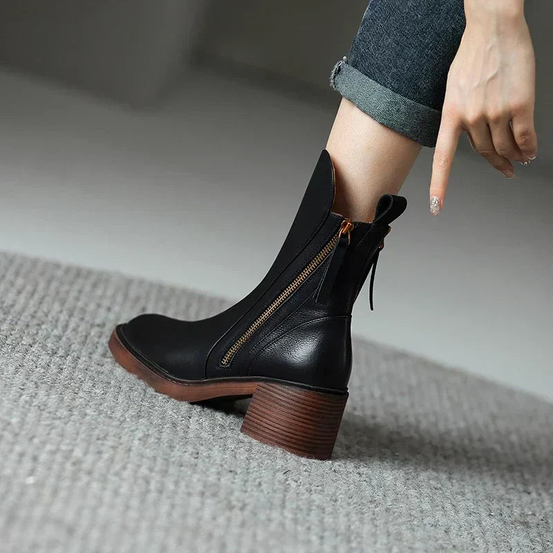 Stylish Women's Zip-Up Ankle Boots with Block Heel & Chic Side Zipper Detail - Perfect for Any Occasion