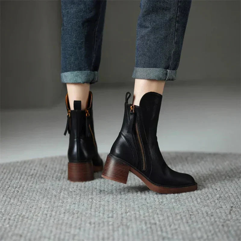 Stylish Women's Zip-Up Ankle Boots with Block Heel & Chic Side Zipper Detail - Perfect for Any Occasion
