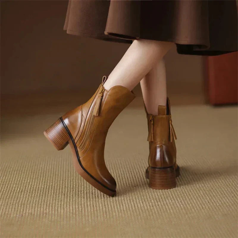 Stylish Women's Zip-Up Ankle Boots with Block Heel & Chic Side Zipper Detail - Perfect for Any Occasion
