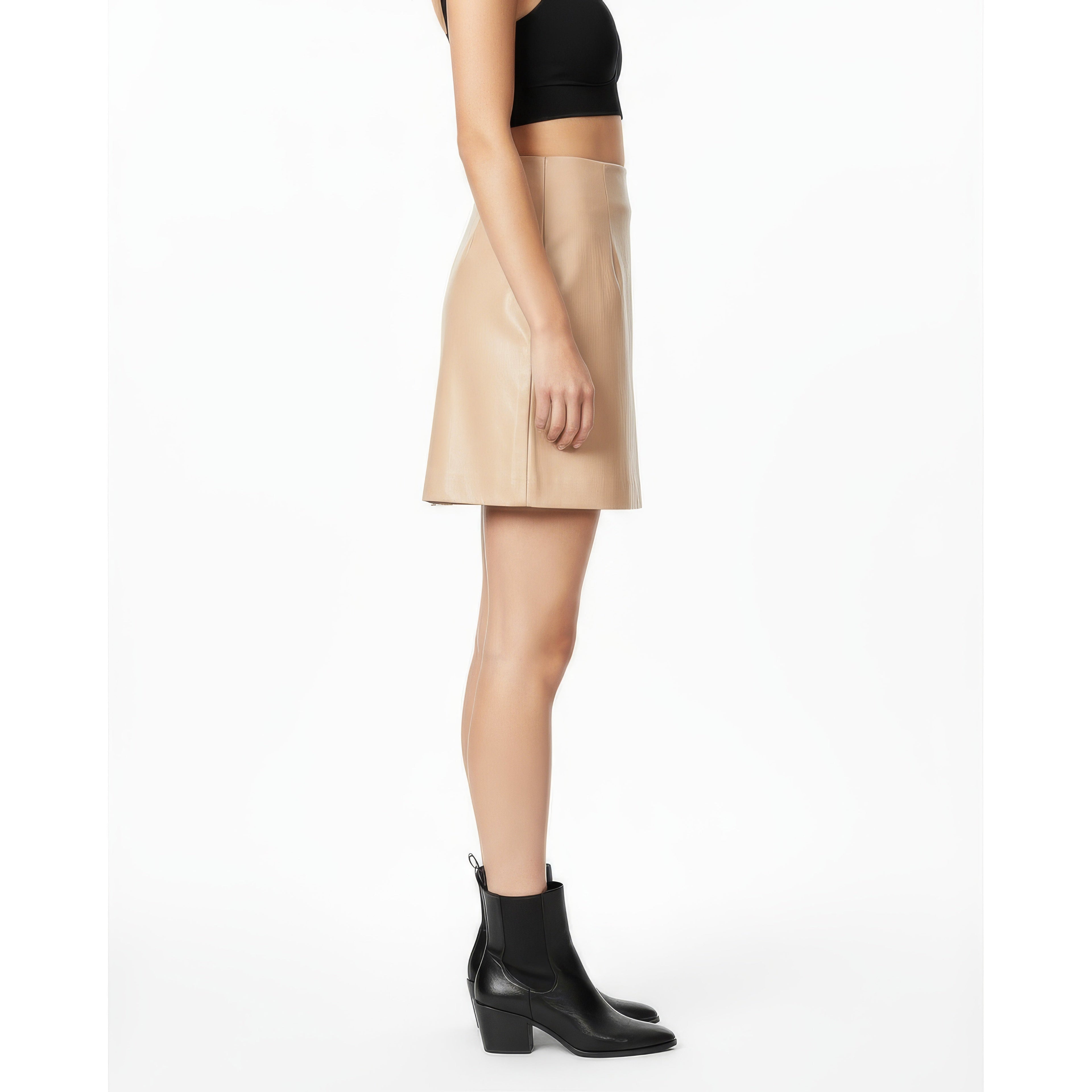 Chic A-Line Real Leather Mini Skirt for Women - High-Rise & Sculpting Fit