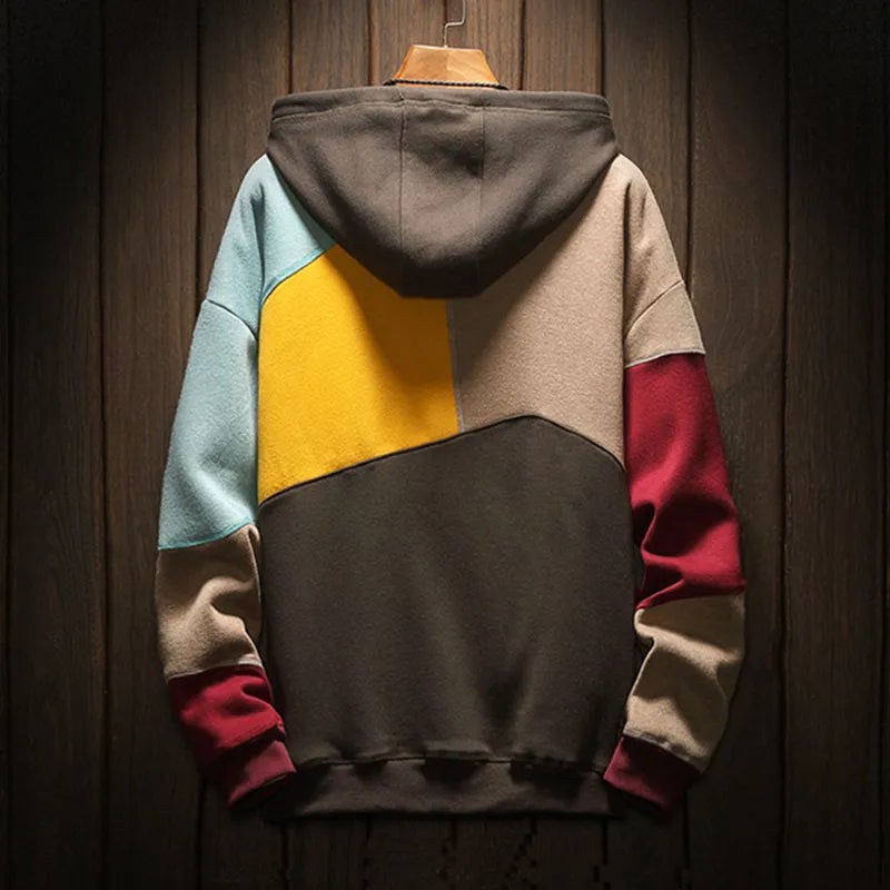 Men's Geometric Colorblock Hoodie with Kangaroo Pocket | Stylish Casual Sweatshirt for Everyday Wear