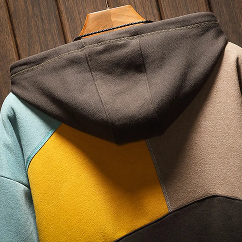 Men's Geometric Colorblock Hoodie with Kangaroo Pocket | Stylish Casual Sweatshirt for Everyday Wear
