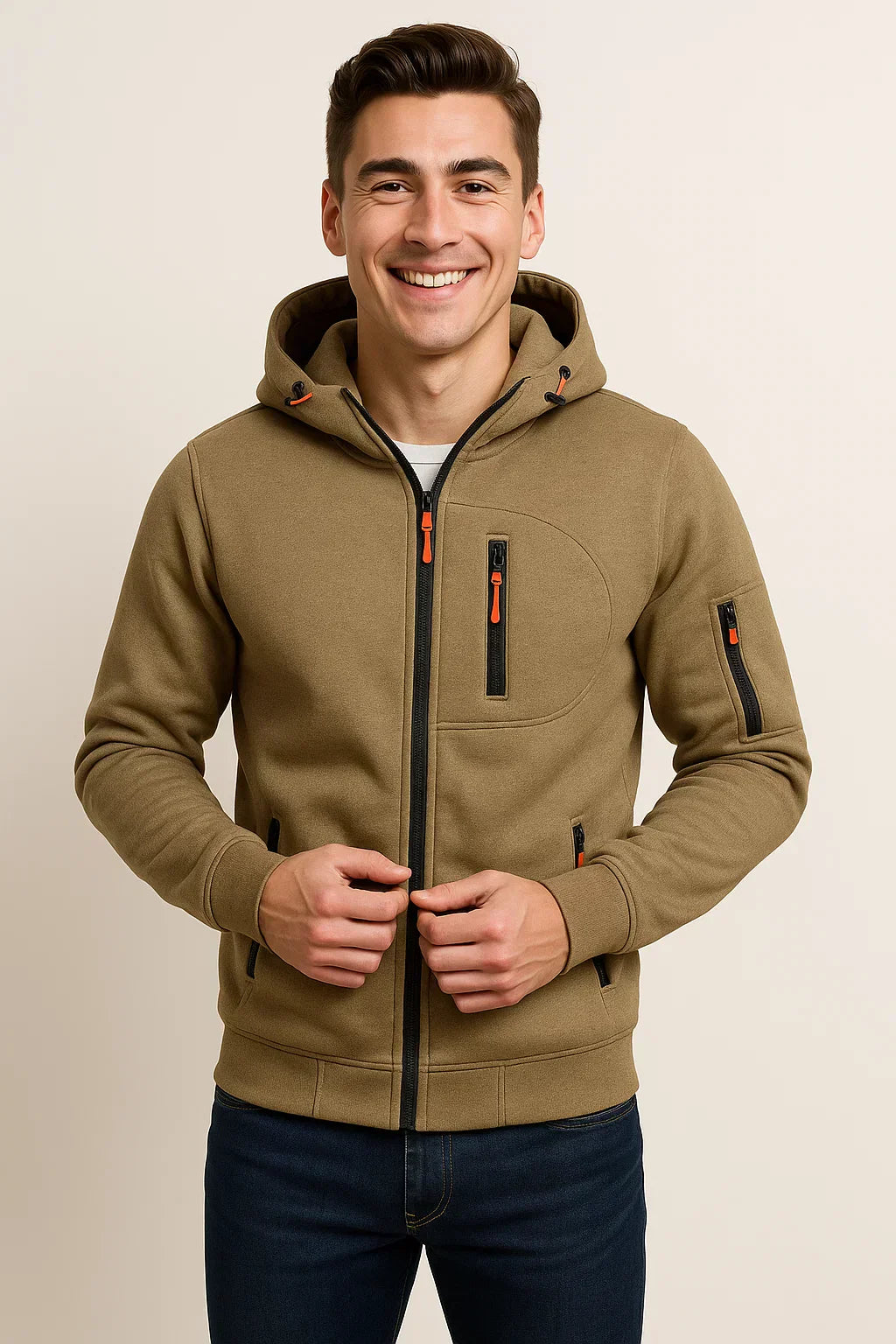 Men's Zip Hoodie with Multiple Pockets & Stylish Contrast Zipper - Comfortable & Versatile Outerwear
