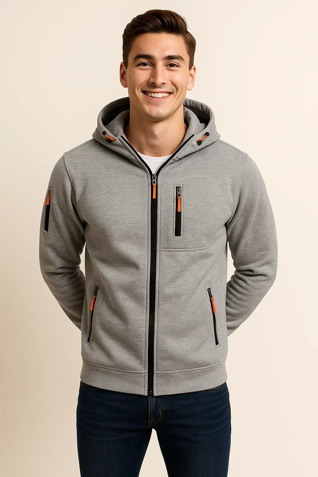 Men's Zip Hoodie with Multiple Pockets & Stylish Contrast Zipper - Comfortable & Versatile Outerwear