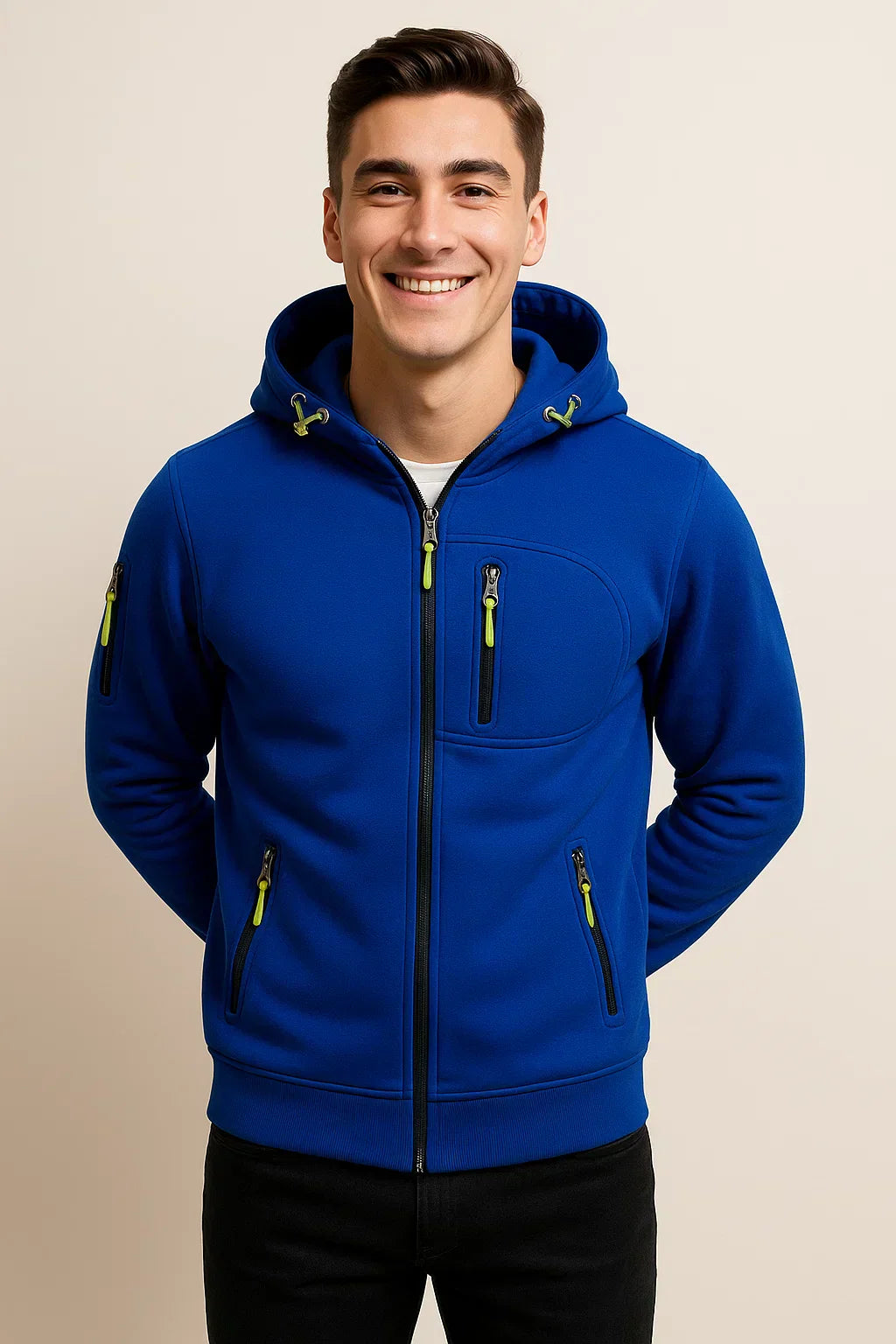 Men's Zip Hoodie with Multiple Pockets & Stylish Contrast Zipper - Comfortable & Versatile Outerwear