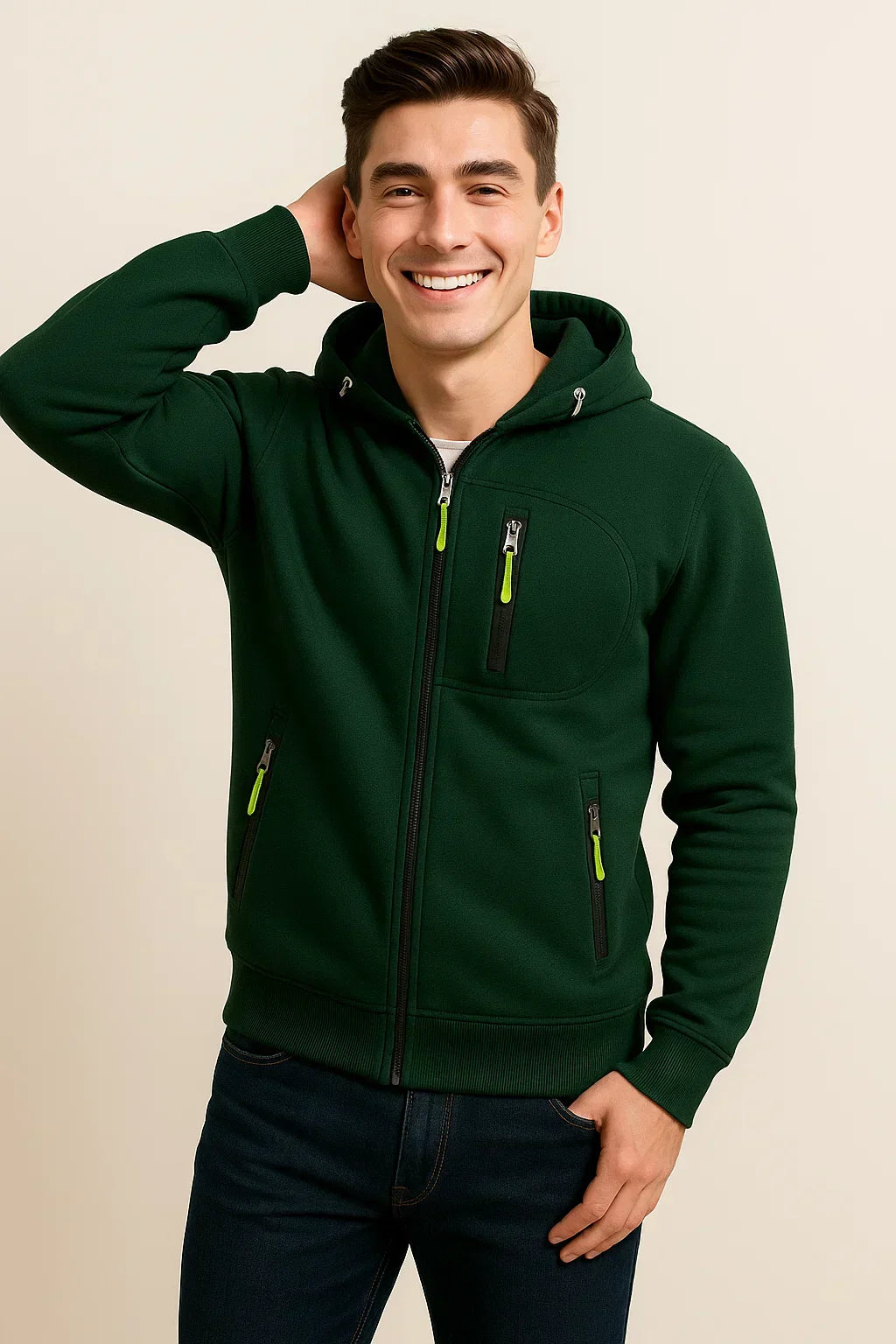 Men's Zip Hoodie with Multiple Pockets & Stylish Contrast Zipper - Comfortable & Versatile Outerwear
