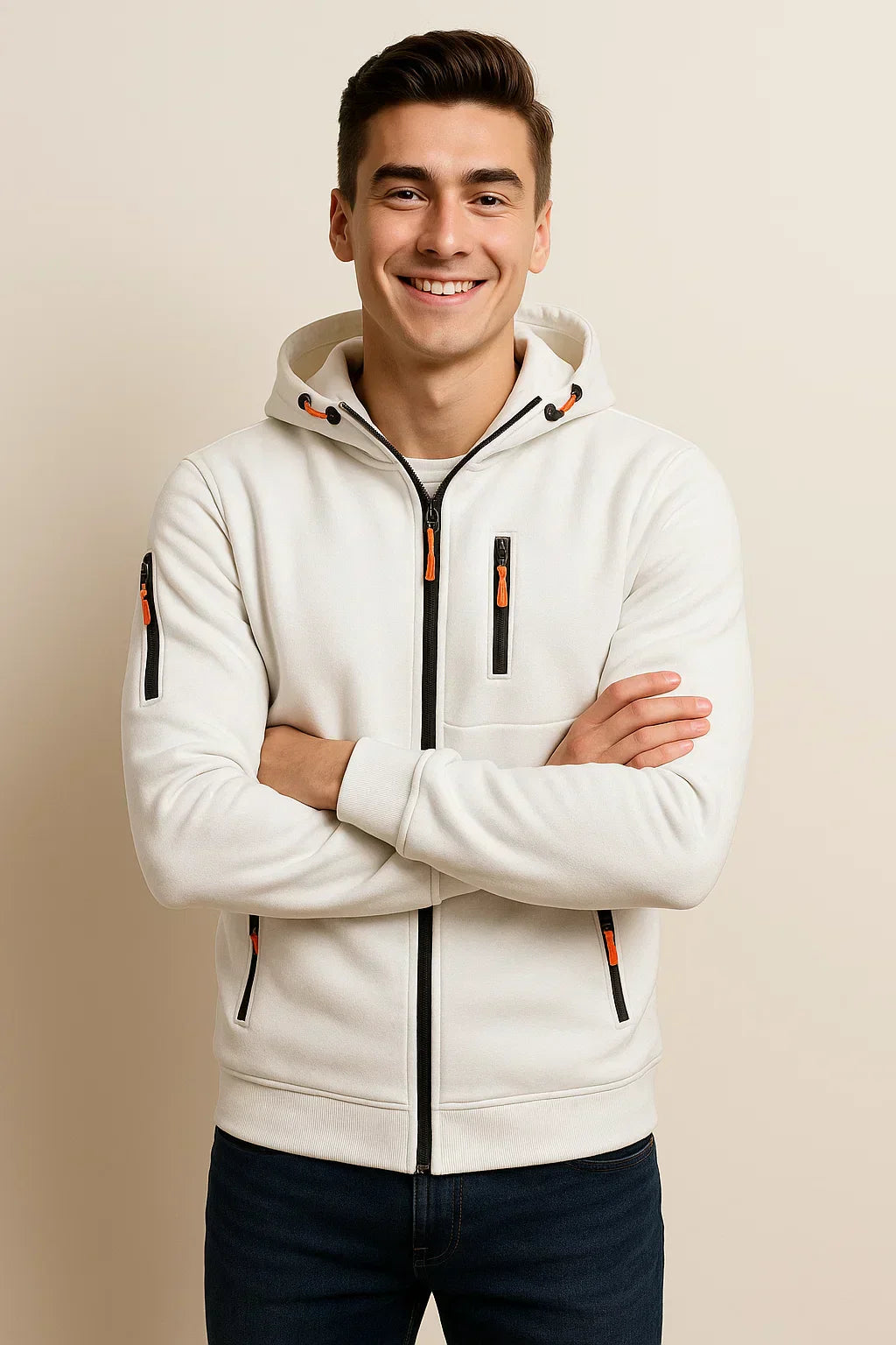 Men's Zip Hoodie with Multiple Pockets & Stylish Contrast Zipper - Comfortable & Versatile Outerwear