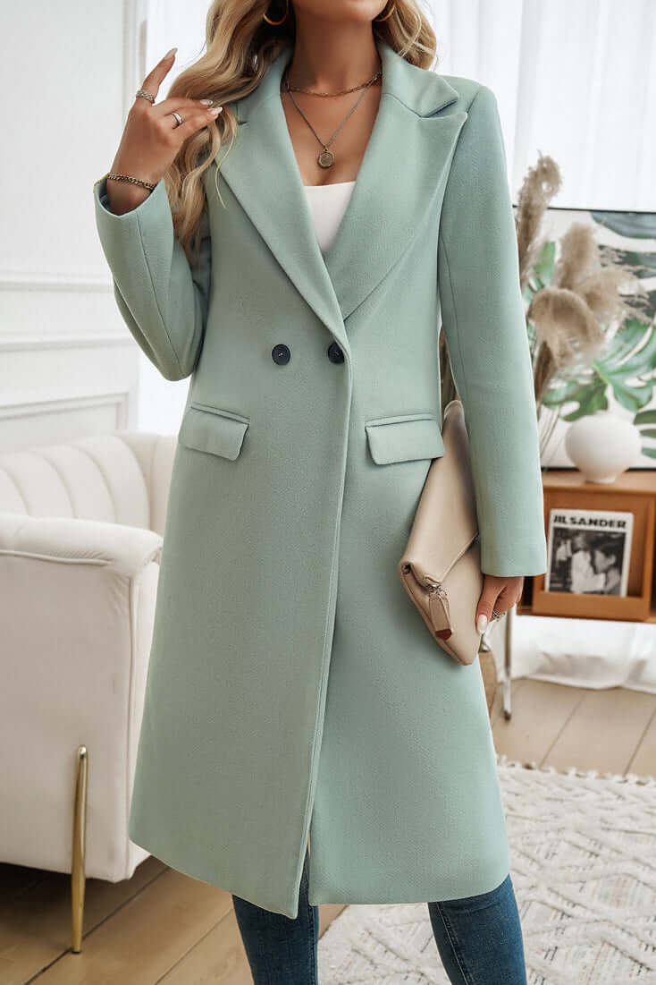 Elegant Women's Double Breasted Long Coat - Stylish & Warm Outerwear for Fall & Winter