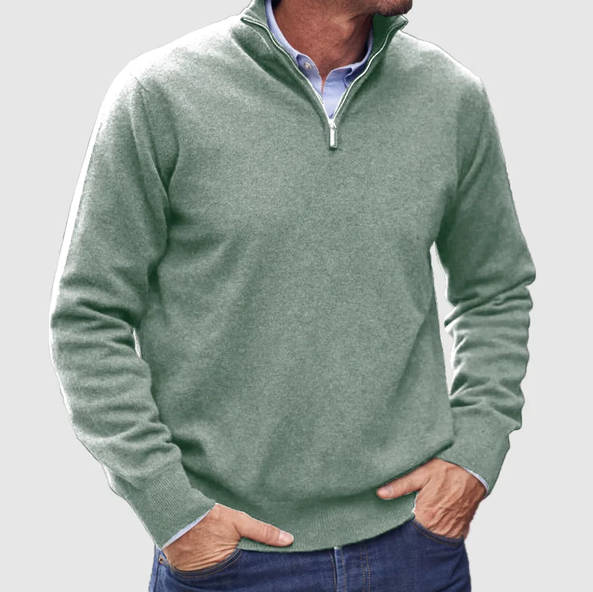 Men's Half-Zip Knit Jumper with Stand Collar & Ribbed Cuffs - Stylish & Comfortable Sweater for Casual Wear