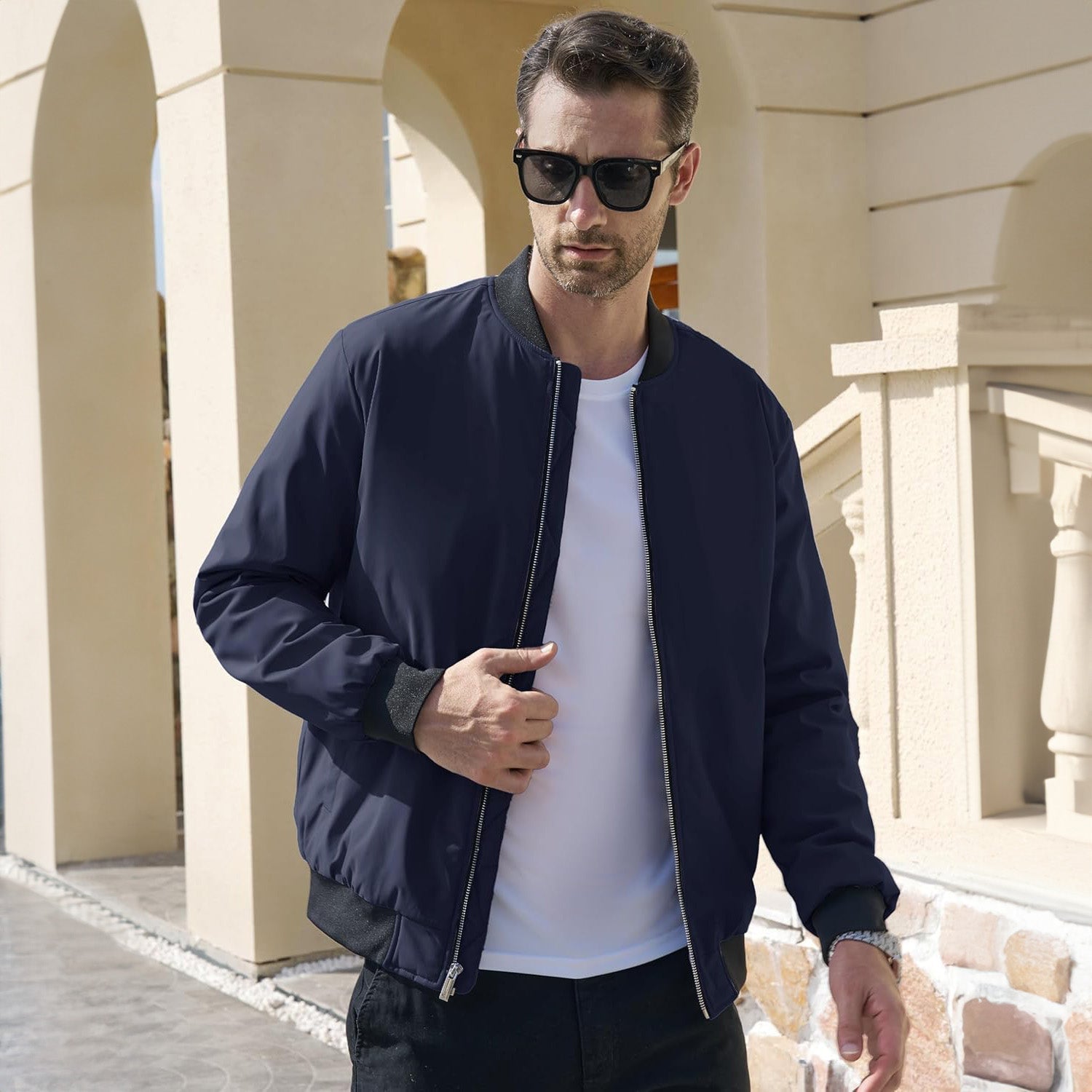 Men's Quilted Winter Bomber Jacket - Windproof Zip-Up Coat for Ultimate Warmth and Style