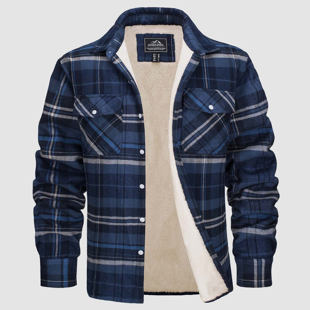 Men's Fleece-Lined Flannel Shirt Jacket - Warm Cotton Winter Coat for Ultimate Comfort