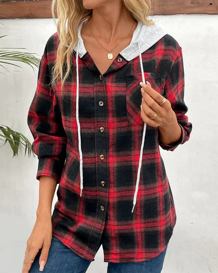 Eden Women's Hooded Checkered Jacket - Stylish & Cozy Outerwear for Fall/Winter