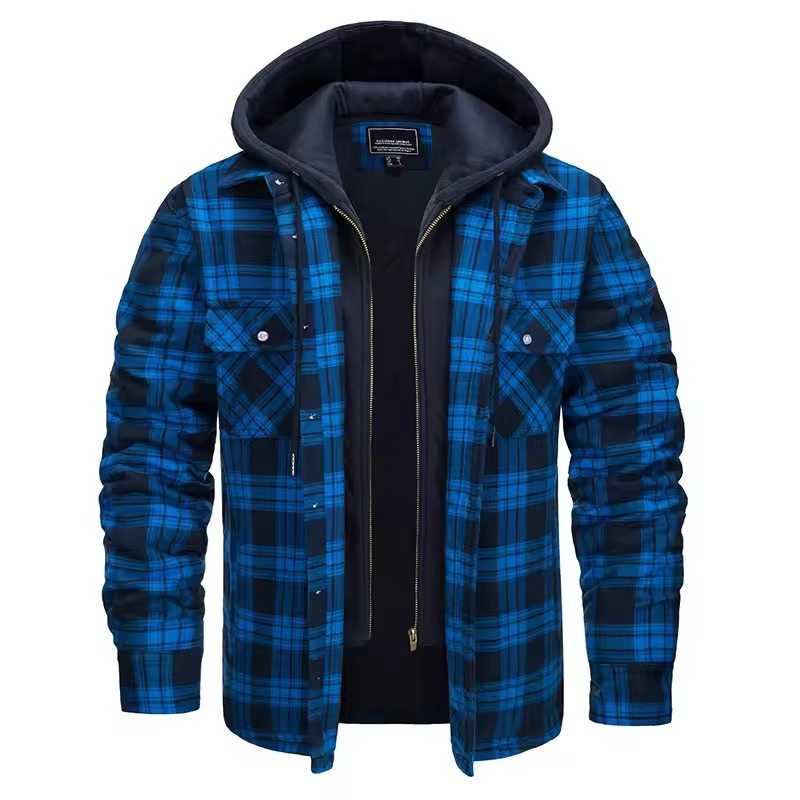 Men's Quilted Lined Plaid Hooded Bomber Jacket - Stylish & Warm Outerwear for Fall/Winter