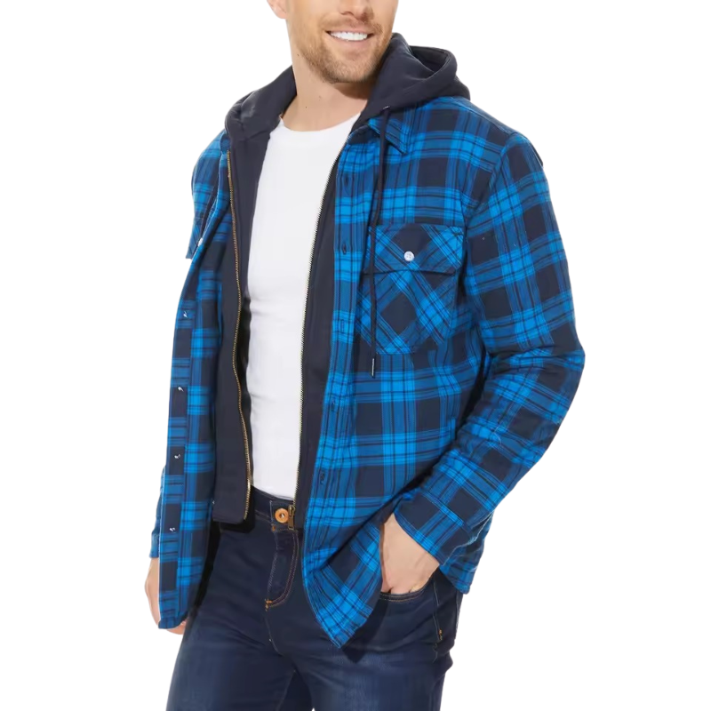 Men's Quilted Lined Plaid Hooded Bomber Jacket - Stylish & Warm Outerwear for Fall/Winter