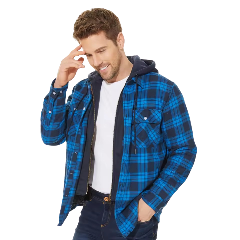 Men's Quilted Lined Plaid Hooded Bomber Jacket - Stylish & Warm Outerwear for Fall/Winter