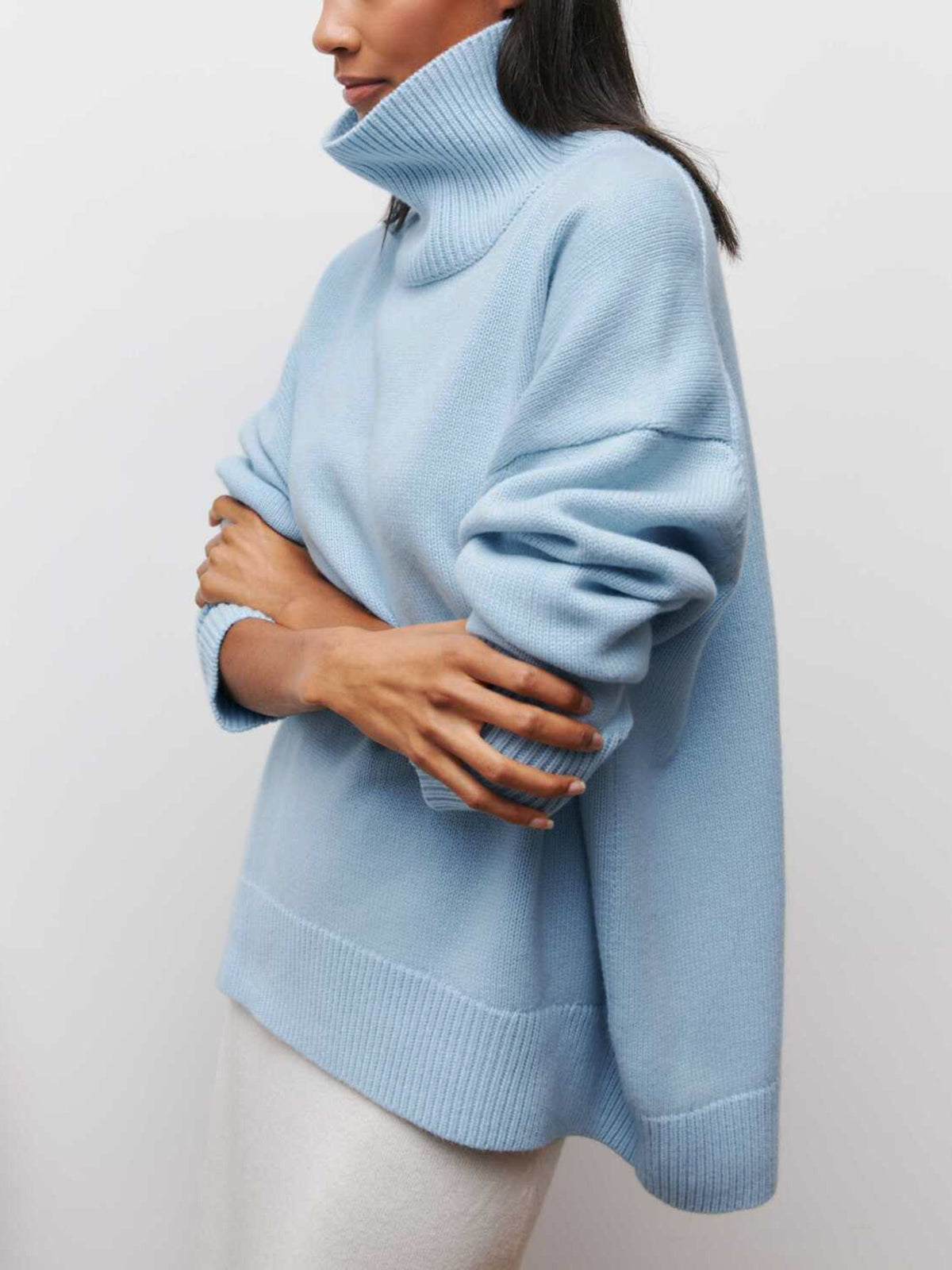 Cloudless Sky Turtleneck Oversized Knit Sweater - Soft, Cozy, Relaxed Fit