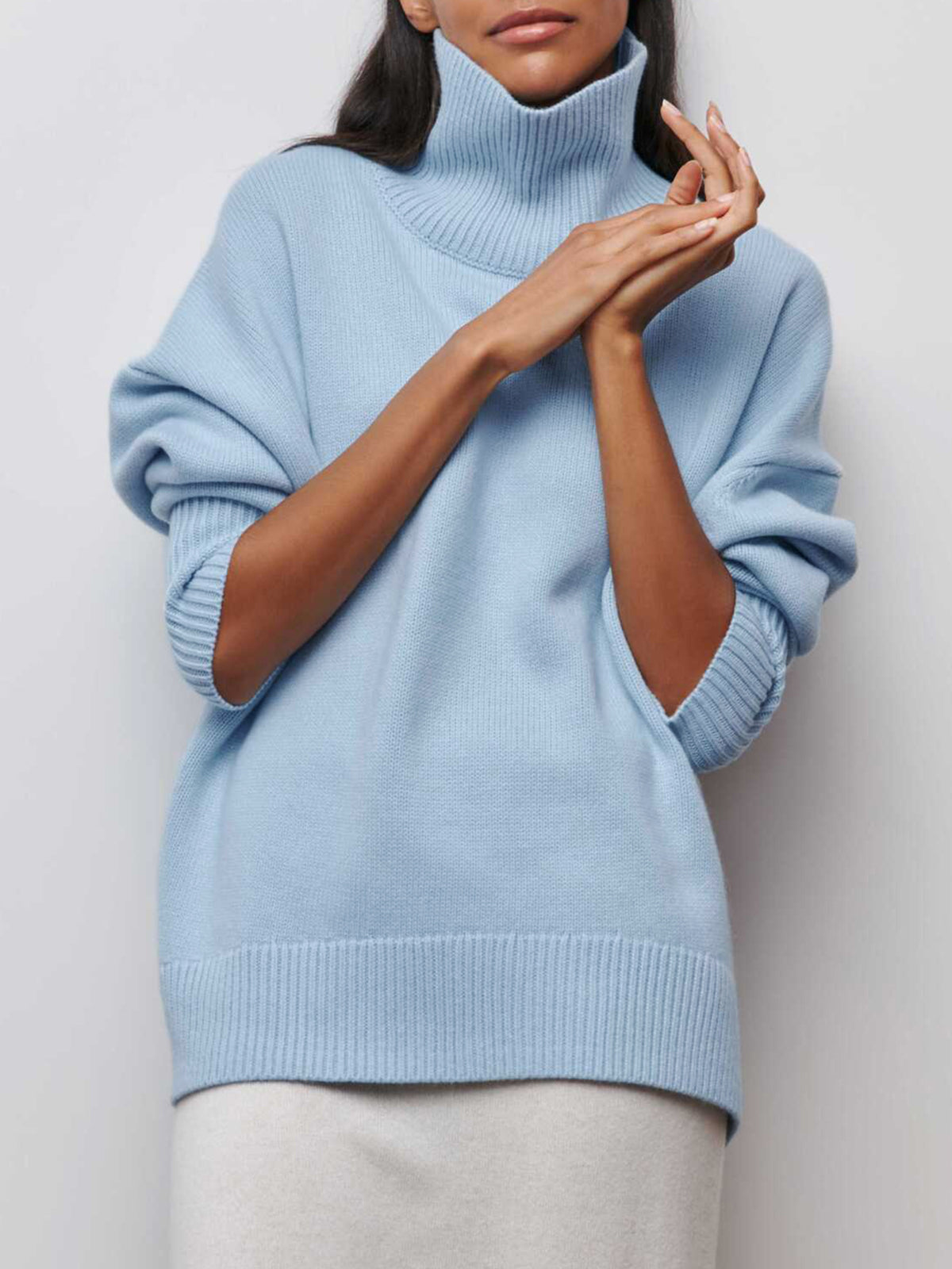 Cloudless Sky Turtleneck Oversized Knit Sweater - Soft, Cozy, Relaxed Fit