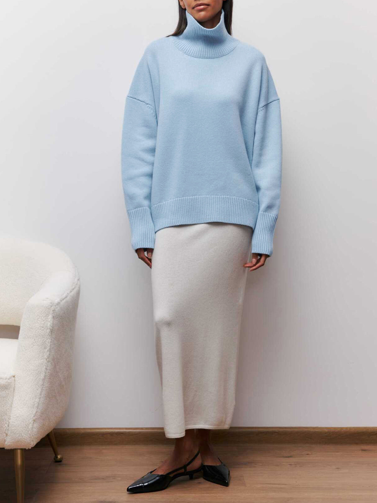Cloudless Sky Turtleneck Oversized Knit Sweater - Soft, Cozy, Relaxed Fit